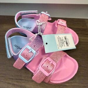 NWT Cat & Jack Toddler Girls Rubber sandals rainbow glitter ombre Size 10